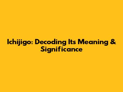 Ichijigo: Decoding Its Meaning & Significance