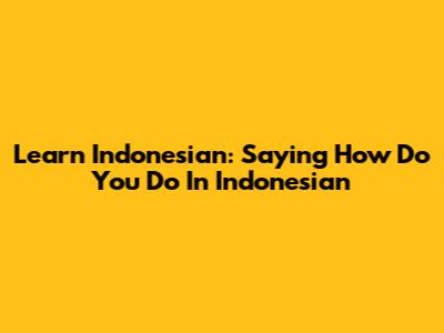 Learn Indonesian: Saying 'How Do You Do' In Indonesian