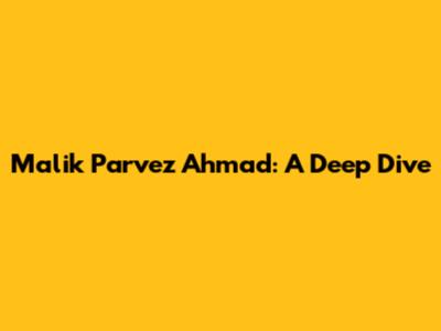 Malik Parvez Ahmad: A Deep Dive