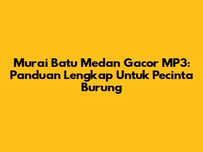 Murai Batu Medan Gacor MP3: Panduan Lengkap Untuk Pecinta Burung