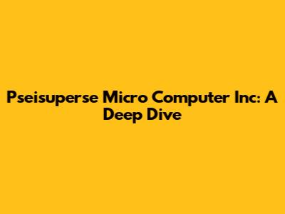 Pseisuperse Micro Computer Inc: A Deep Dive