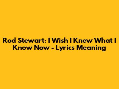 Rod Stewart: I Wish I Knew What I Know Now - Lyrics Meaning