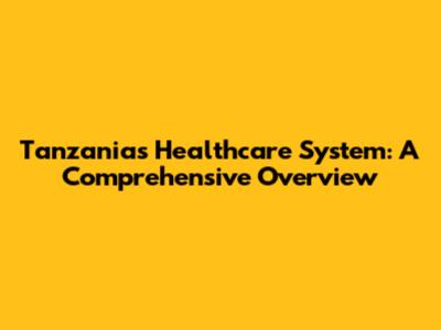 Tanzania's Healthcare System: A Comprehensive Overview
