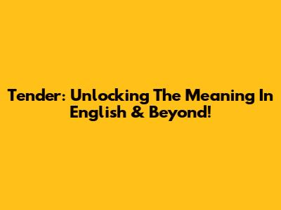 Tender: Unlocking The Meaning In English & Beyond!