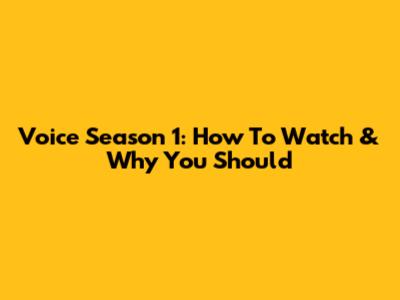 Voice Season 1: How To Watch & Why You Should