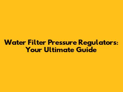 Water Filter Pressure Regulators: Your Ultimate Guide